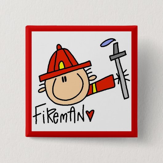 Brandweerman Vierkante Button 5,1 Cm (Voorkant)
