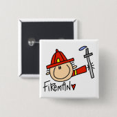 Brandweerman Vierkante Button 5,1 Cm (Voorkant /achterkant)
