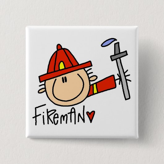 Brandweerman Vierkante Button 5,1 Cm (Voorkant)