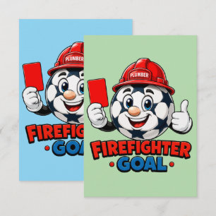 Brandweerman Voetbal Scheidsrechter Mascotte Bedankkaart