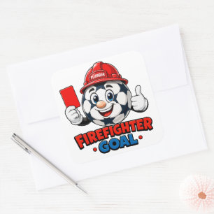 Brandweerman Voetbal Scheidsrechter Mascotte Vierkante Sticker