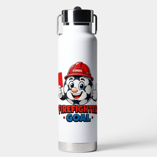 Brandweerman Voetbal Scheidsrechter Mascotte Waterfles (Voorkant)