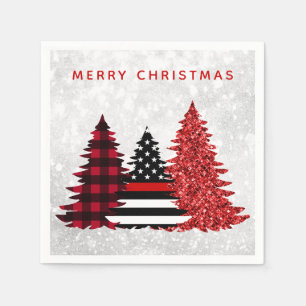 Brandweerman Vrolijk Kerstboom Rode Glitter Plaid Servet