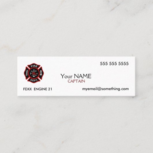 Brandweerman White Mini Visitekaartje (Voorkant)
