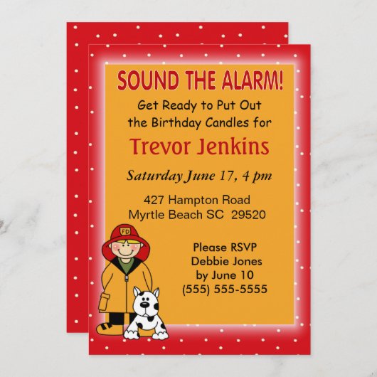 Brandweermannen Thema Kinderen Verjaardag Uitnodig Kaart (Voorkant / Achterkant)