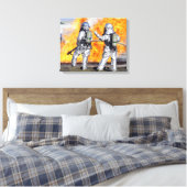 Brandweermannen vechten tegen gesimuleerde brand canvas afdruk (Insitu (Slaapkamer))
