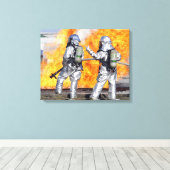 Brandweermannen vechten tegen gesimuleerde brand canvas afdruk (Insitu (Houten vloer))