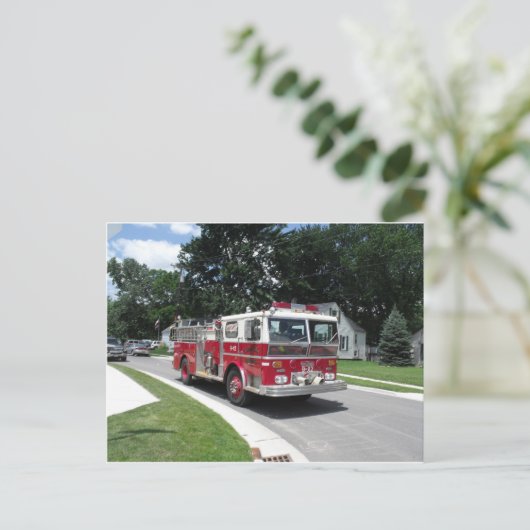 brandweermotor briefkaart (Staand voorkant)