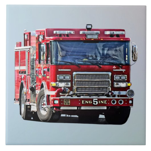 Brandweermotor De hoek draaien Tegeltje (Voorkant)