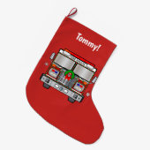 Brandweermotor met kerstmis gedecorbeerd grote kerstsok (Voorkant (Hangend))