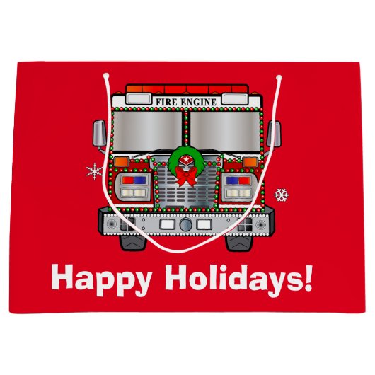 Brandweermotor met kerstmis gedecorbeerd large cadeautasje (Voorkant)