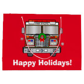 Brandweermotor met kerstmis gedecorbeerd large cadeautasje (Achterkant)