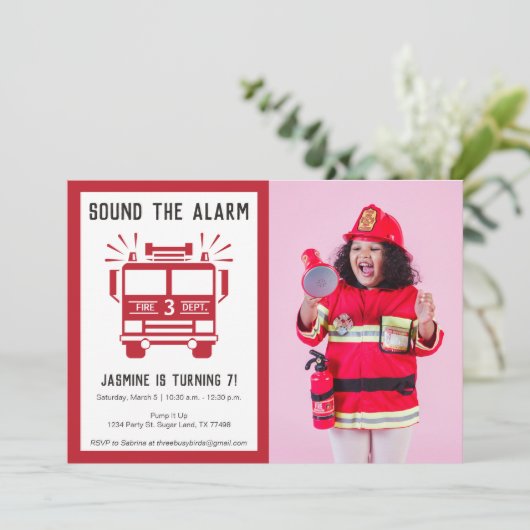 Brandweermotor of brandweerwagen Foto van Birthday Kaart (Staand voorkant)