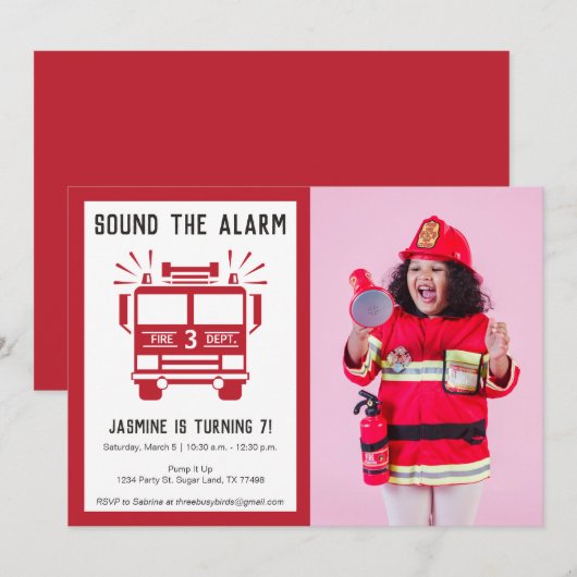 Brandweermotor of brandweerwagen Foto van Birthday Kaart (Voorkant / Achterkant)