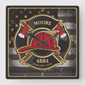 Brandweernaam Brandweerafdeling Vlag brandbestrijd Vierkante Klok (Voorkant)