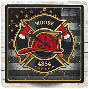Brandweernaam Brandweerafdeling Vlag brandbestrijd Vierkante Klok