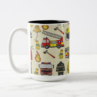 Brandweerpatroon, brandweerwagen, reddingsmateriaa tweekleurige koffiemok