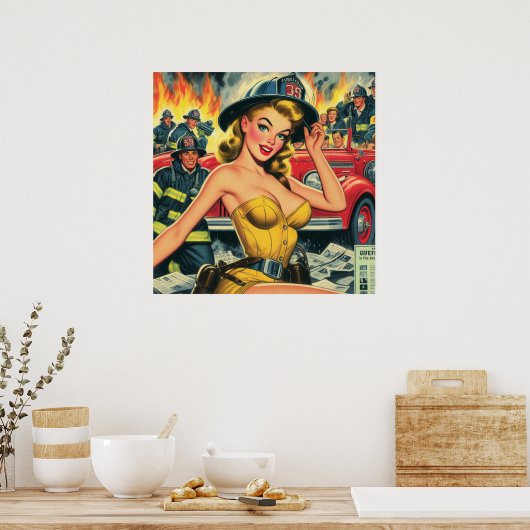 Brandweerpin-up Poster (Keuken)