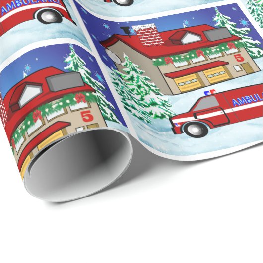 Brandweerpost Ambulance EMS Responder Kerstmis Cadeaupapier (Rol Hoek)