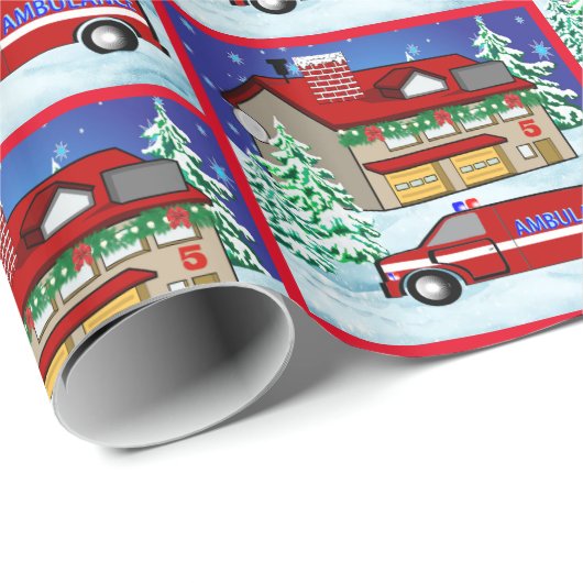 Brandweerstation Ambulance EMS Kerstmis Cadeaupapier (Rol Hoek)