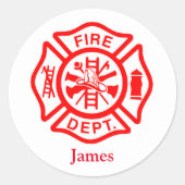 Brandweersymbool Brandweerman Logo Aangepaste naam Ronde Sticker (Voorkant)