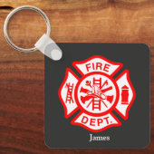 Brandweersymbool Brandweerman Logo Aangepaste naam Sleutelhanger (Voorkant)