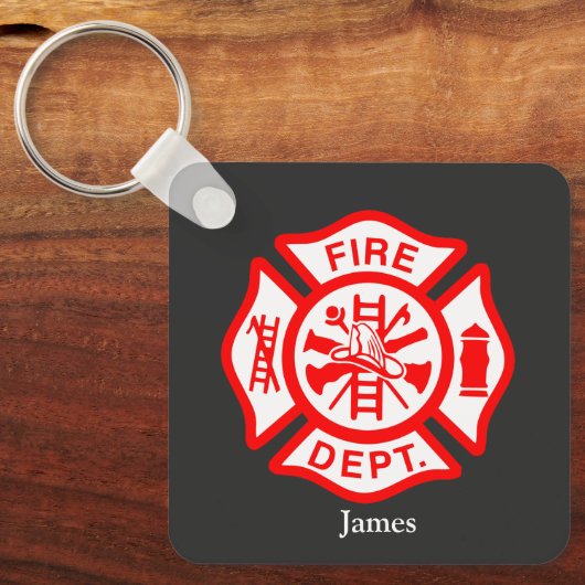 Brandweersymbool Brandweerman Logo Aangepaste naam Sleutelhanger (Voorkant)