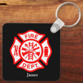 Brandweersymbool Brandweerman Logo Aangepaste naam Sleutelhanger (Achterkant)