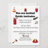 Brandweerthema tweetalig verjaardagsjongensfeest kaart (Voorkant)