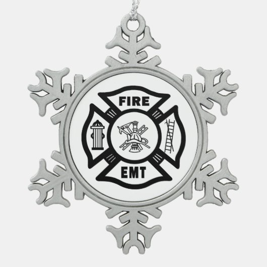 Brandweeruitrusting EMT Tin Sneeuwvlok Ornament (Voorkant)