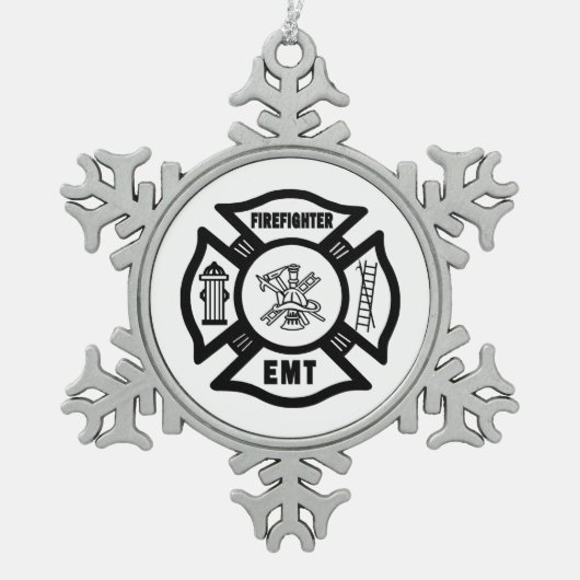 Brandweeruitrusting EMT Tin Sneeuwvlok Ornament (Voorkant)