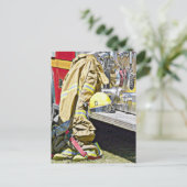 Brandweeruitrusting en vrachtwagen briefkaart (Staand voorkant)