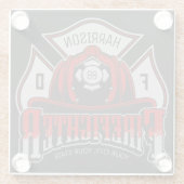 Brandweeruitrusting Helmet en naam brandweerdienst Glazen Onderzetter (Achterkant)