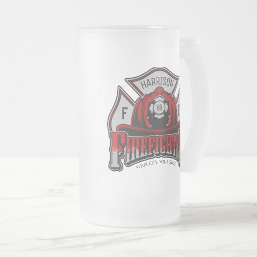 Brandweeruitrusting Helmet en naam brandweerdienst Matglas Bierpul (Voorkant rechts)