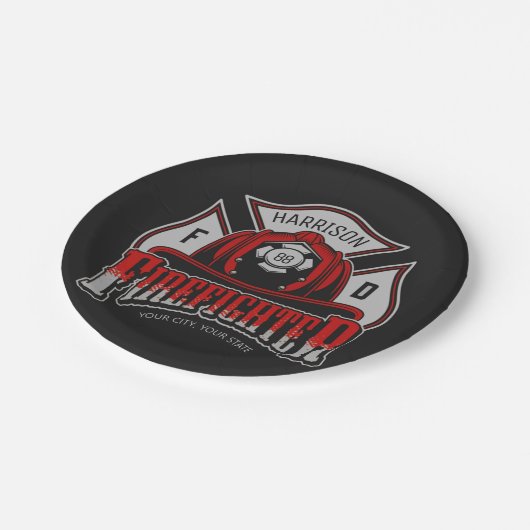 Brandweeruitrusting Helmet en naam brandweerdienst Papieren Bordje (Gekanteld)