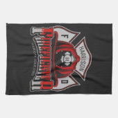 Brandweeruitrusting Helmet en naam brandweerdienst Theedoek (Horizontaal)