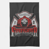 Brandweeruitrusting Helmet en naam brandweerdienst Theedoek (Verticaal)