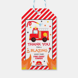 Brandweervrachtwagen op zaterdag cadeaulabel