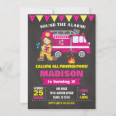 brandweervrouw Birthday Invitation Girl Pink Kaart (Voorkant)