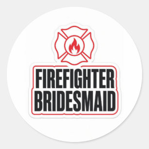 Brandweervrouw bruidsmeisje ronde sticker