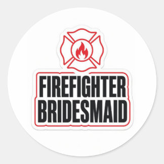 Brandweervrouw bruidsmeisje ronde sticker