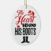 brandweervrouw het hart achter zijn laarzen keramisch ornament (Rechts)