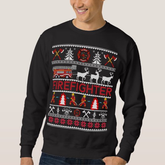 Brandweervrouw Ugly KerstSweater Tee Shirt Gifts (Voorkant)
