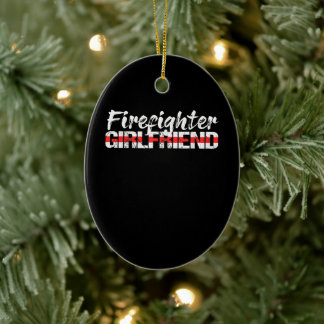 Brandweervrouw Vriendin Thin Red Line Vuurvrouw Keramisch Ornament
