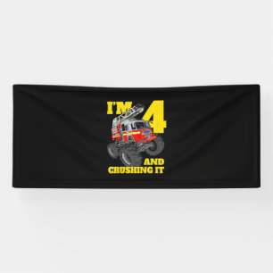 Brandweerwagen 4th Birthday Boy 4 Firefighft Gift Spandoek