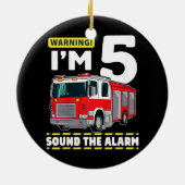 Brandweerwagen 5 jaar oude brandweerman 5 jaar keramisch ornament (Achterkant)