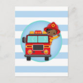 Brandweerwagen Afrikaanse Amerikaanse jongen Briefkaart (Voorkant)