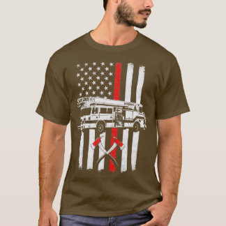 Brandweerwagen Amerikaanse vlag T-shirt