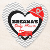 Brandweerwagen Baby shower Hart Papier Onderzetter (Voorkant)