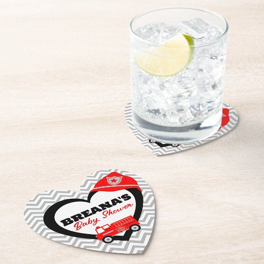 Brandweerwagen Baby shower Hart Papier Onderzetter